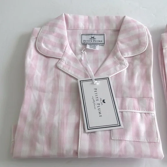 PETITE PLUME Pink Gingham Pajama Set Chemical Free Flame Resistant 12/18 Months - Picture 5 of 8